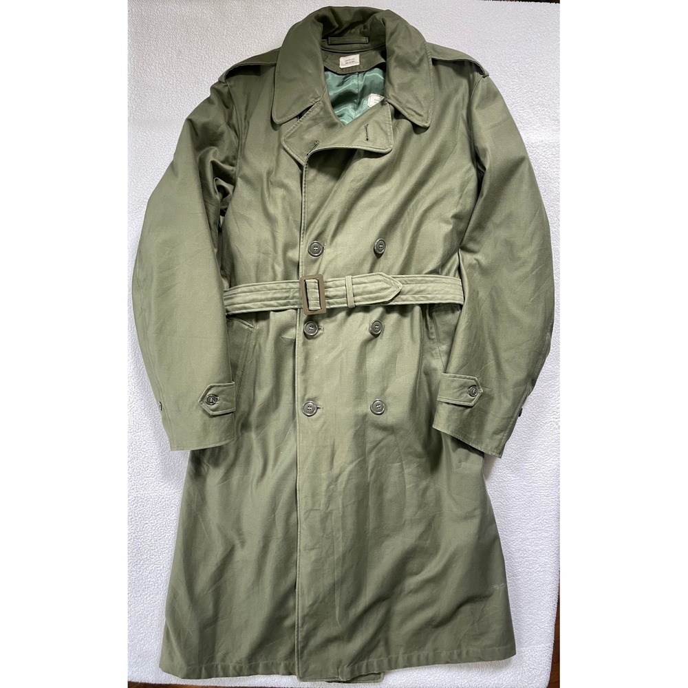 62 US Military Mens‎ Medium-Long Overcoat Green Cotton Sateen OG-107 Trench Coat